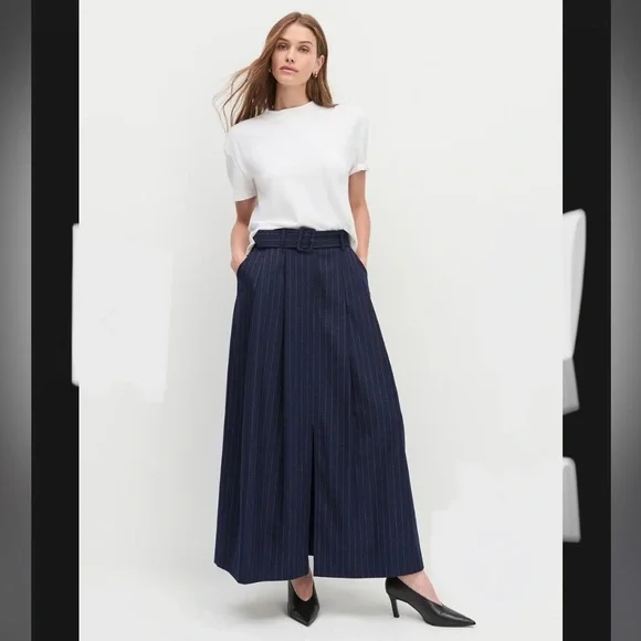 NEW FAVORITE DAUGHTER the gabby maxi skirt in Navy Pinstripe size 2 - Picture 4 of 15